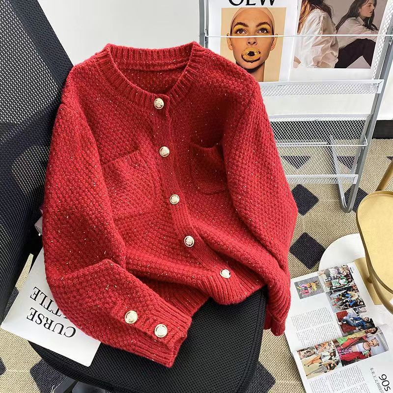 Xiaoxiangfeng soft and waxy knitted cardigan top for women spring new style French lady temperament short sweater jacket