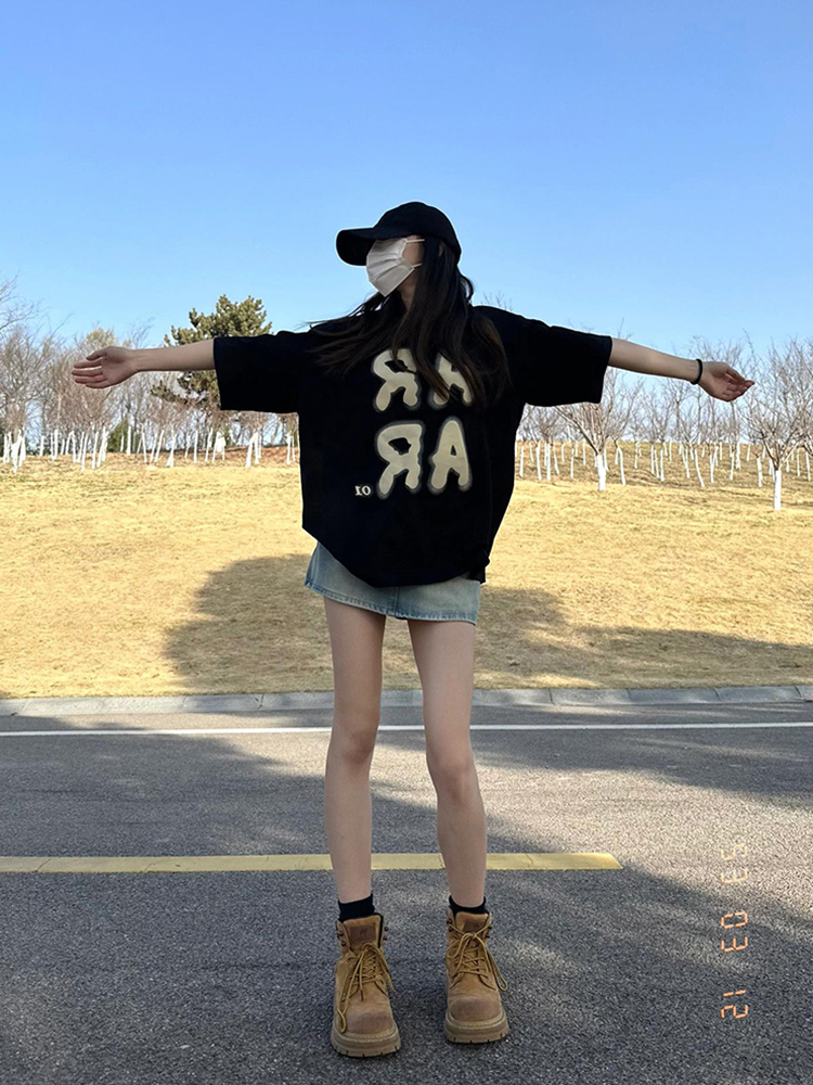 官圖 重磅/精梳純棉 後包領 有縫邊 S-XXXL 夏裝短袖T恤女