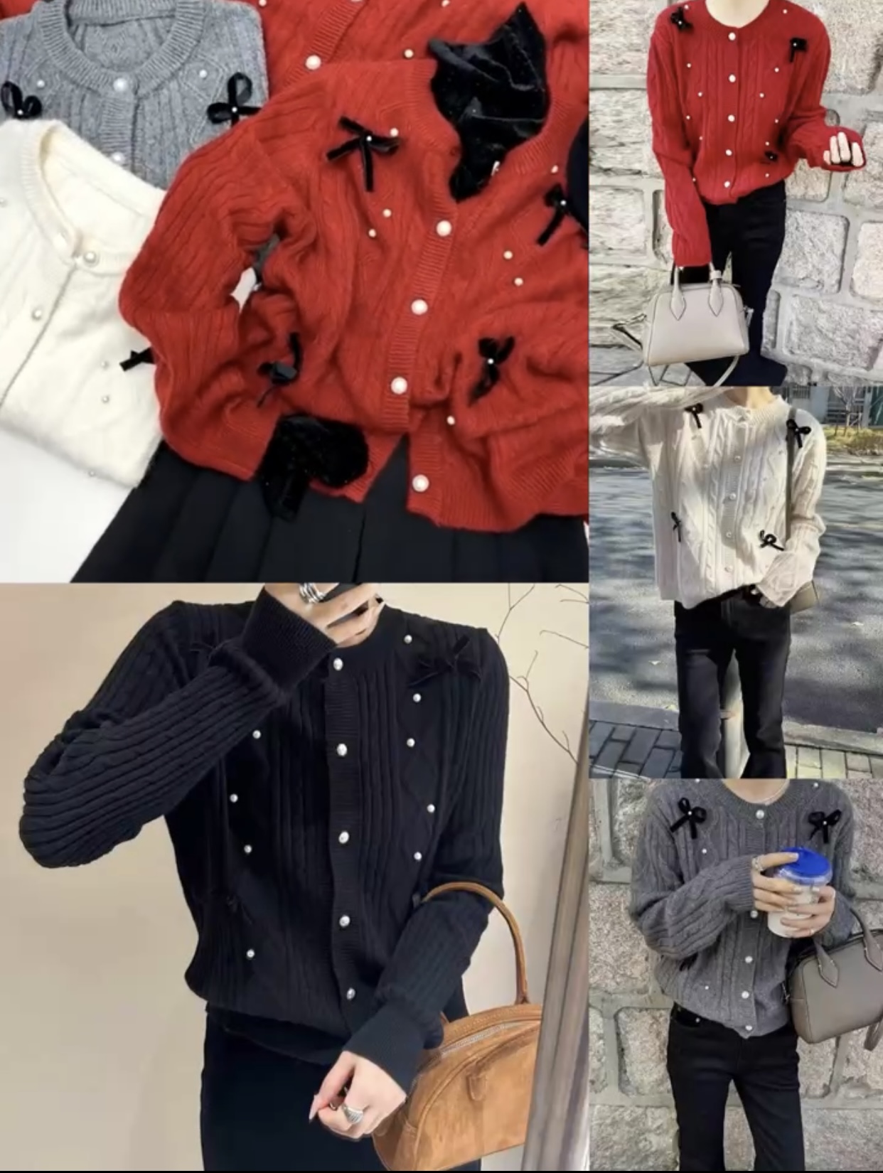 Beautiful new year red twist knitted cardigan for winter new style for women with lazy style beaded bow and sweater jacket