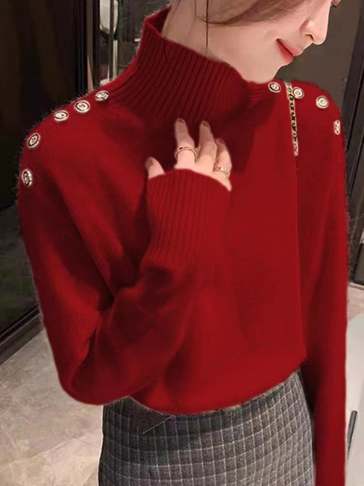 Off-white raccoon velvet blended turtleneck sweater for women, soft and waxy inner layering, thick bottoming sweater top for autumn and winter
