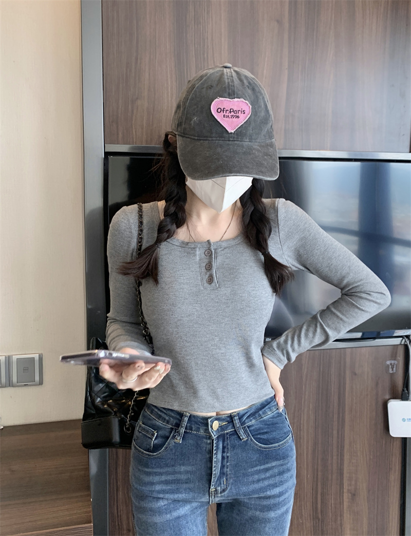 實拍~磨毛方領鎖骨內搭打底衫修身長袖上衣女