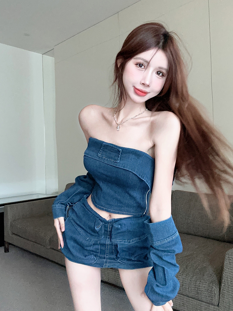 實拍 設計感牛仔套裝
