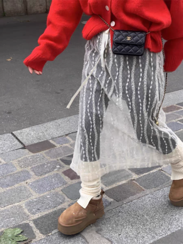 韩国抽绳系带时尚蕾丝叠穿透视氛围感半身裙女