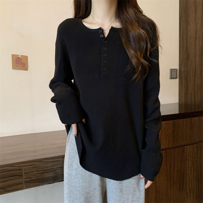 原版做工大碼v領打底女春秋新款胖mm中長款不規則寬鬆內搭上衣