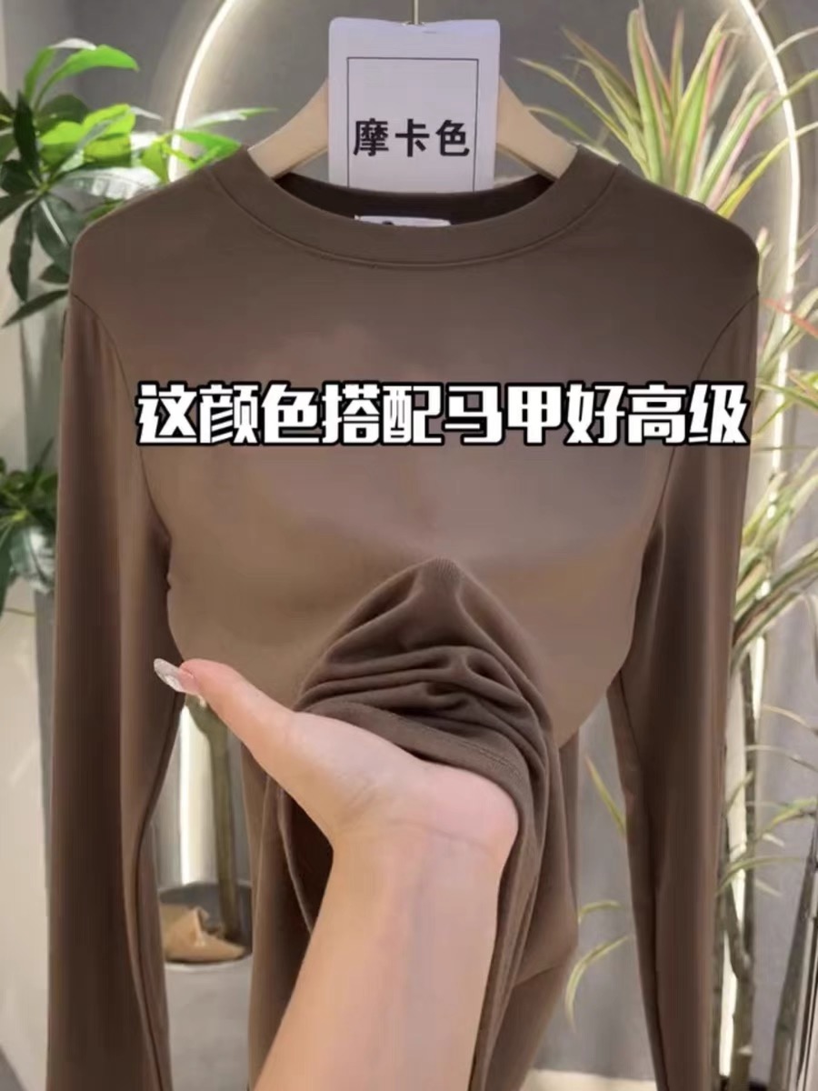 Round leader T-shirt women's bottoming shirt 2024 spring and autumn new style versatile outer wear and inner warm top