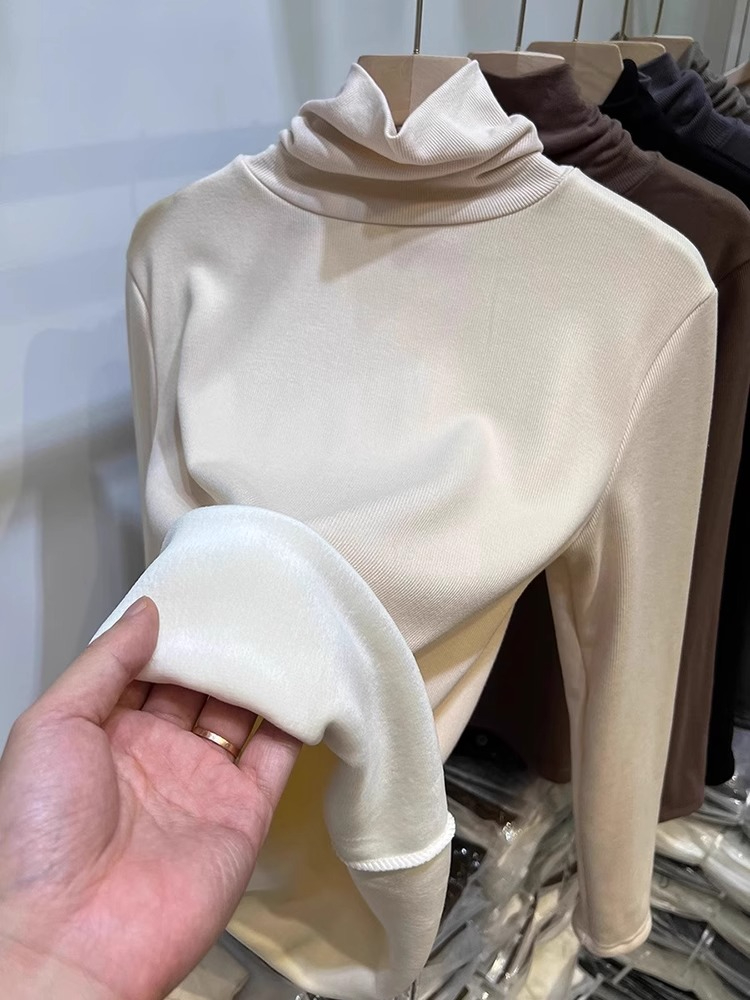 Rayon composite super soft 370g high collar plus velvet bottoming shirt for women in winter with integrated velvet T-shirt trendy
