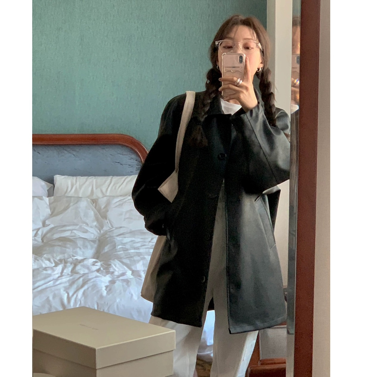 Korean style new black imitation leather jacket for women 2024 spring and autumn new Hong Kong style casual pu leather jacket mid-length top