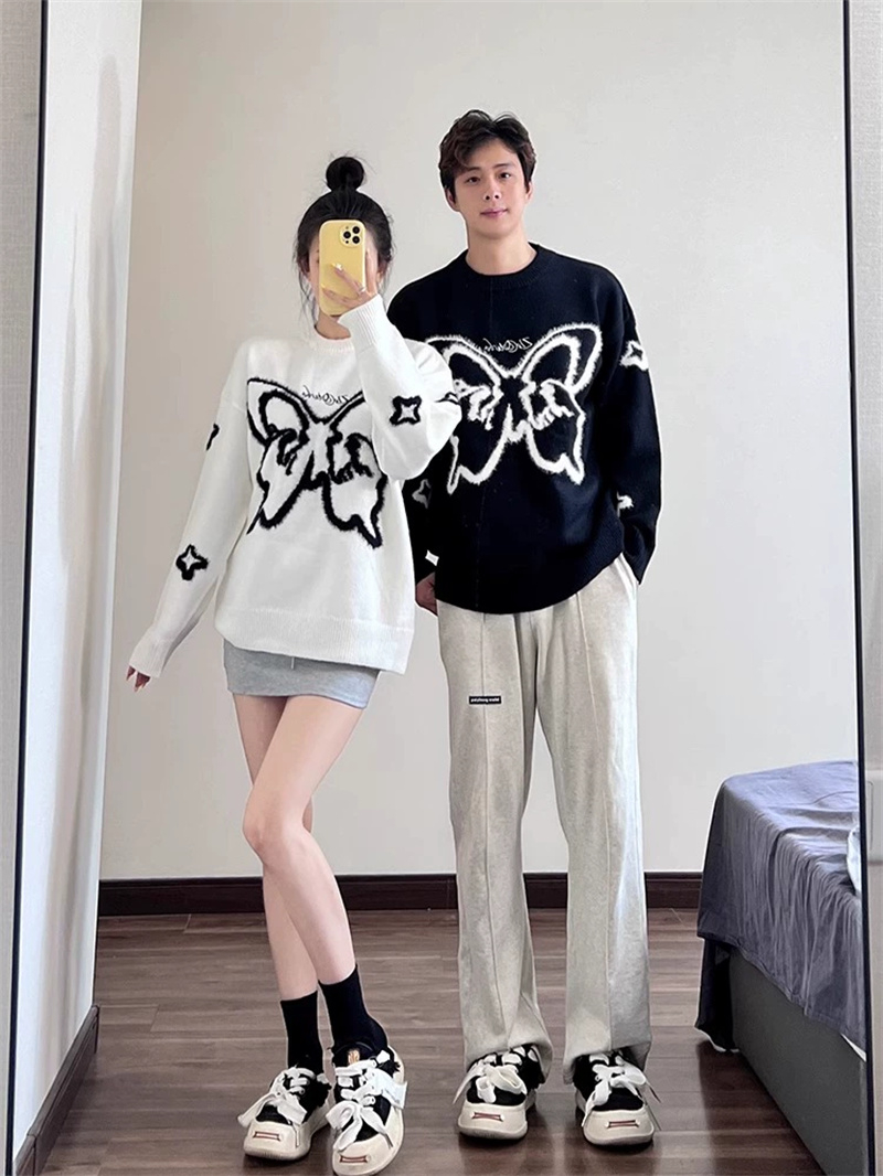 慵懶風毛衣女寬鬆韓系復古軟糯彩色愛心圓領套頭破洞針織衫