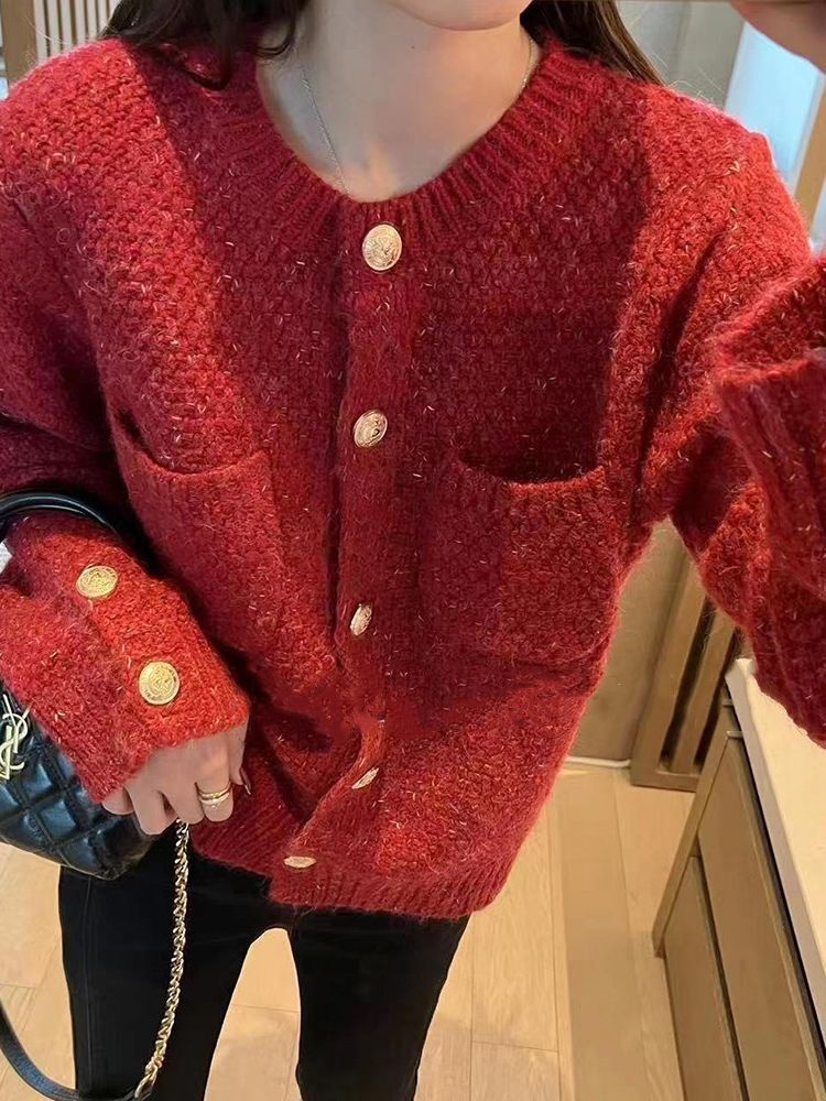 Xiaoxiangfeng soft and waxy knitted cardigan top for women spring new style French lady temperament short sweater jacket
