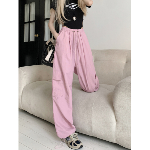 Real shot!!  2024 Spring Personalized Overalls Women's Drawstring Leg Straight Casual Loose Wide Leg Pants