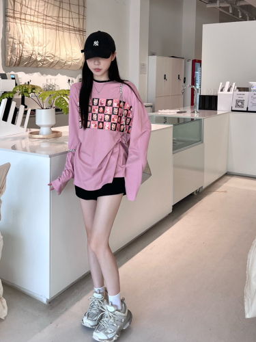 Real shot of lazy cat big board cat single-sided printing pullover thick T-shirt loose slimming sweatshirt autumn
