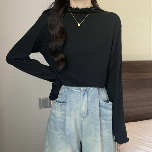 Actual shot of autumn and winter Korean style new soft and waxy cashmere solid color half turtleneck versatile slim fit bottoming shirt for women