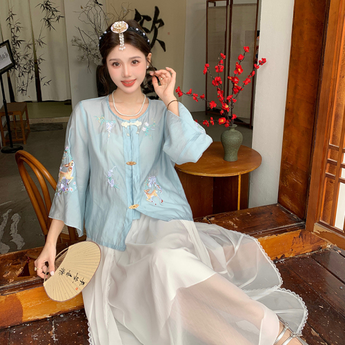 Spring plus size women's new Chinese embroidery suit retro Chinese style loose long sleeve two-piece set
