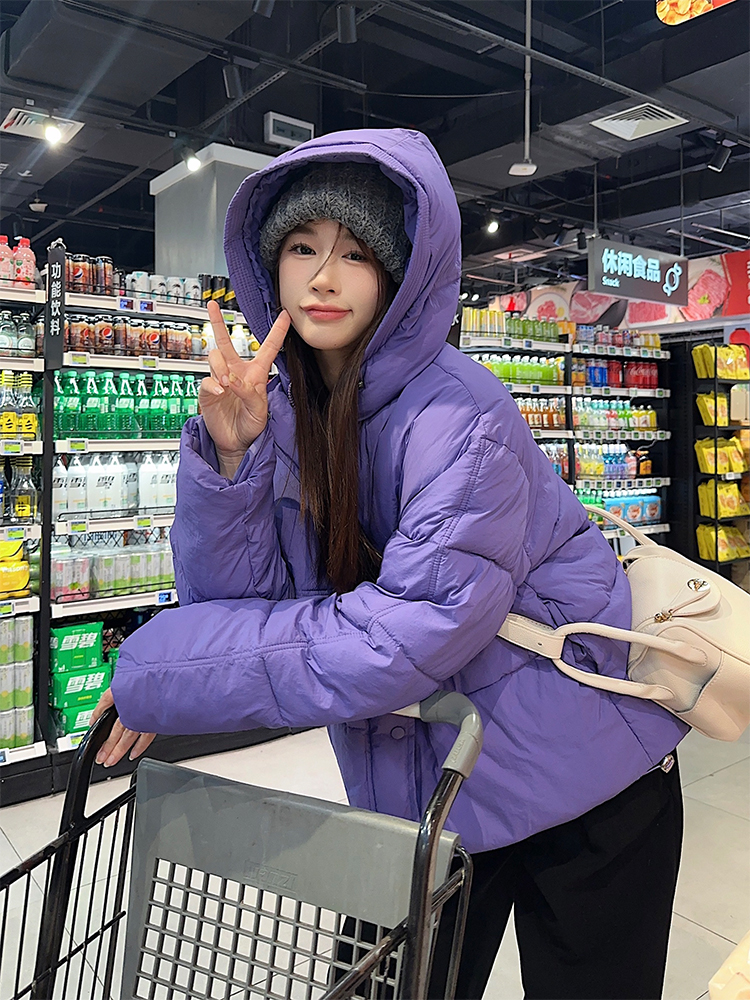 Actual shot of autumn and winter Korean chic simple multi-color hooded versatile thickened cotton coat