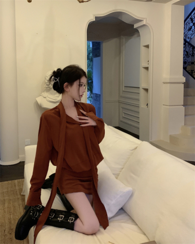 Real shot, eye-catching blood brick red beauty shirt dress bottoming dress