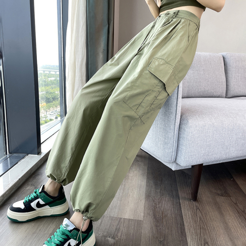 Actual shot of 2024 spring and summer new American retro high-waist overalls, loose drawstrings, slimming leggings, casual sports pants