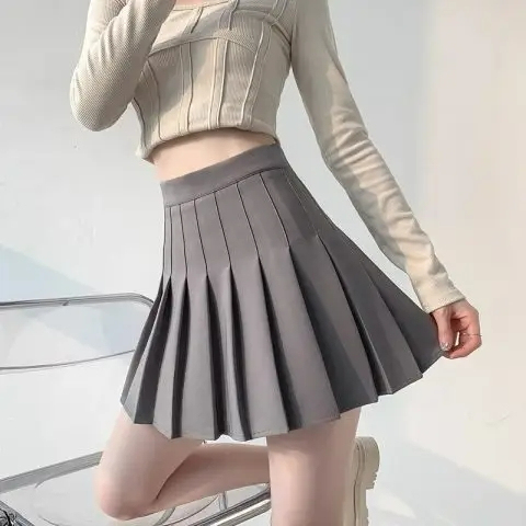 Elastic waist + 3CM extension + safety pants + zipper pleated skirt skirt spring, summer, autumn and winter short skirt