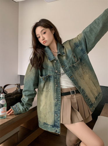 Real shot ~ 2024 new Hong Kong style retro high-end embroidered trendy brand retro denim jacket women's loose top
