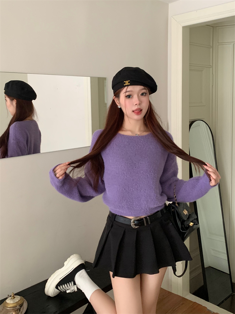 實拍 秋冬新款仿貂毛韓版寬鬆慵懶溫柔設計感軟糯短款毛衣女