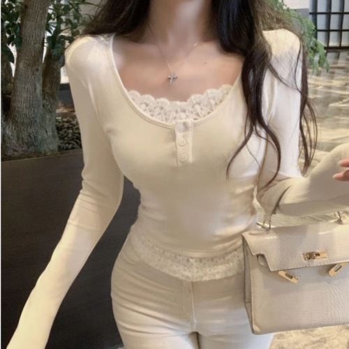 Derong 260g Pure Desire Hot Girl Figure Showing Top Women's Autumn and Winter Holiday Two-piece Long Sleeve T-shirt