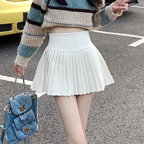 Good quality high-waist pleated skirt anti-exposure skirt lined short skirt college style a-line culottes for women