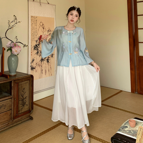 Spring plus size women's new Chinese embroidery suit retro Chinese style loose long sleeve two-piece set