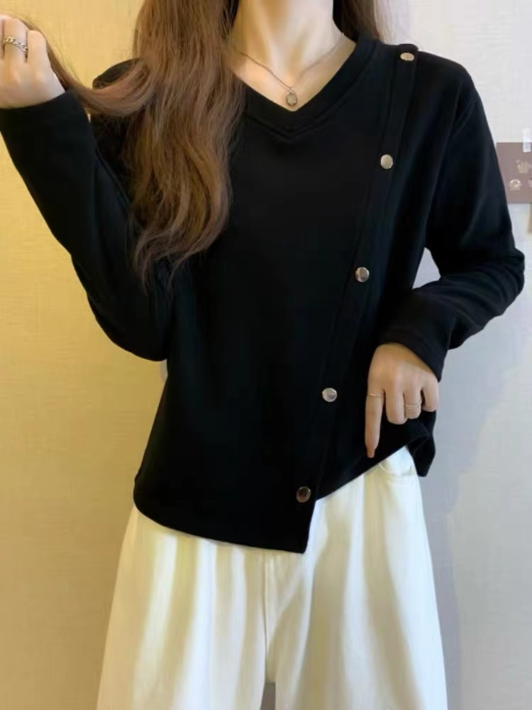 2024 autumn and winter plus size fat girl slimming irregular long-sleeved tops thickened double-sided brushed velvet bottoming shirt T-shirt