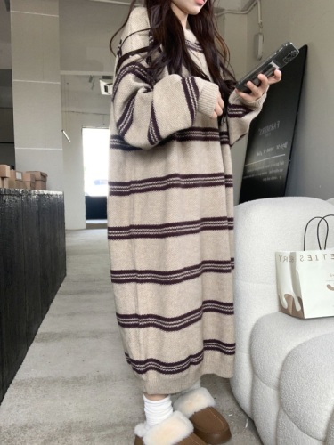 Real shot ~ Retro lazy knitted round neck pullover cashmere sweater Korean style thickened loose dress