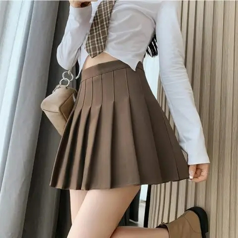 Elastic waist + 3CM extension + safety pants + zipper pleated skirt skirt spring, summer, autumn and winter short skirt