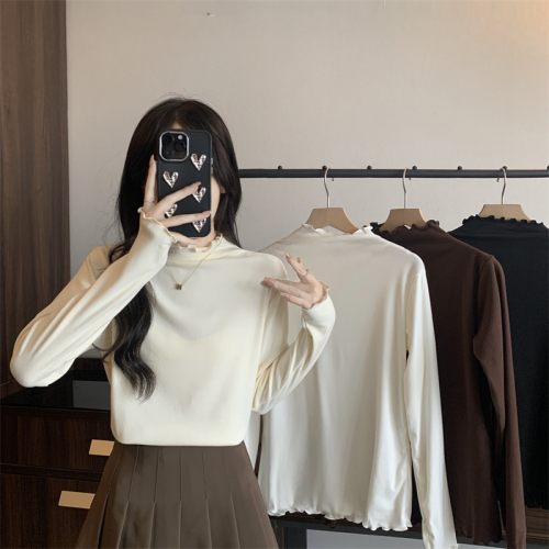 Actual shot of autumn and winter Korean style new soft and waxy cashmere solid color half turtleneck versatile slim fit bottoming shirt for women