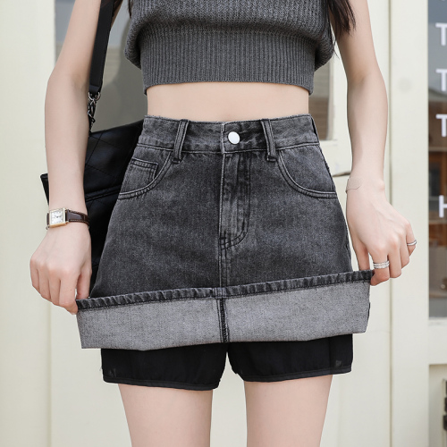 High-waisted single-breasted denim culottes summer large size fat MMa skirt casual slim shorts skirt hot pants