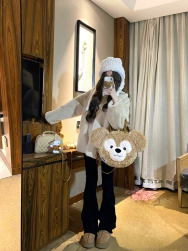 Korean style little white bear eco-friendly imitation fur lamb wool coat for women autumn and winter thickened lapel loose coat for women