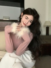 Real shot Slightly high collar slimming patchwork bottoming shirt