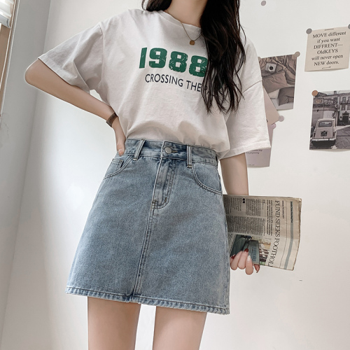 High-waisted single-breasted denim culottes summer large size fat MMa skirt casual slim shorts skirt hot pants