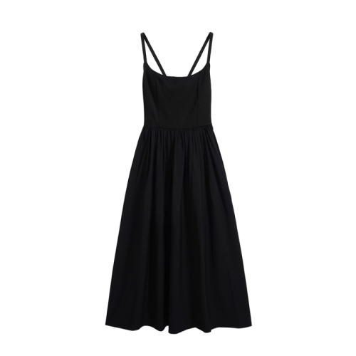 Real shot of 2024 summer new style splicing dress women's suspender skirt high-end temperament little black dress
