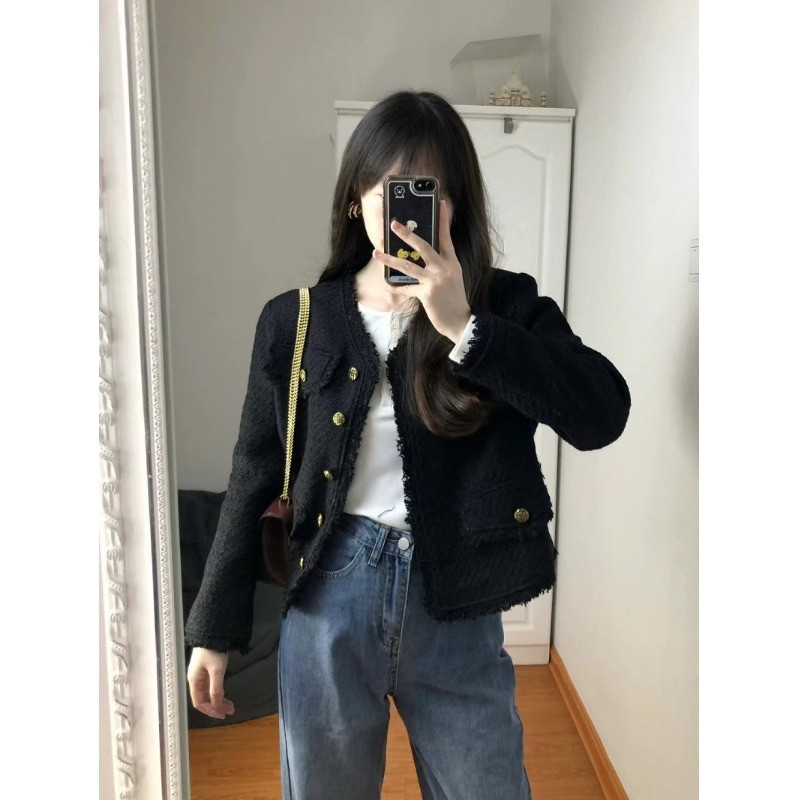 Tweed short jacket women's new slim fit French niche niche style high-end temperament top