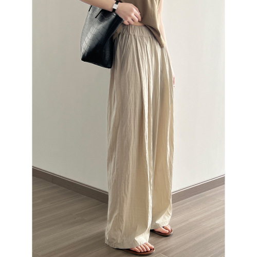 Real shot~Thin pleated casual pants for women 2024 summer Japanese style lazy drape loose wide leg long pants