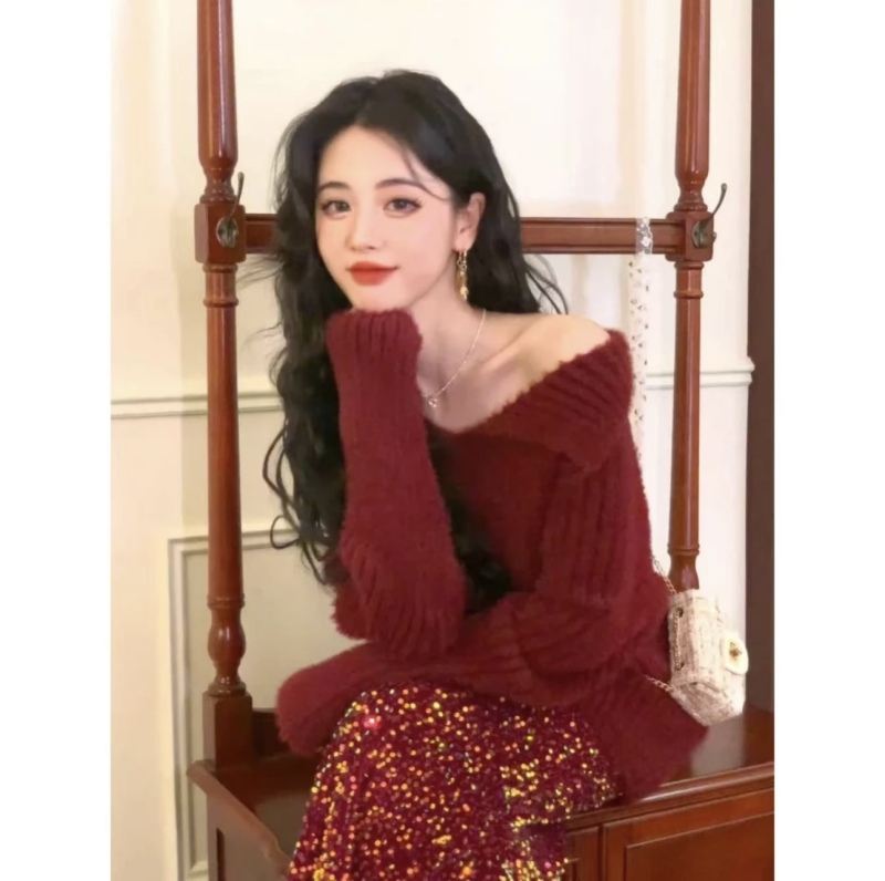 ＜zuzu＞French small lapel loose thickened top sequined fishtail skirt suit winter women