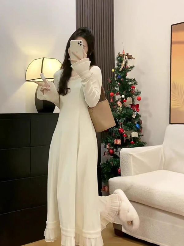 kiss 服飾漫步溫莎法式氣質優雅 花邊拼接收腰減齡女裝連衣裙