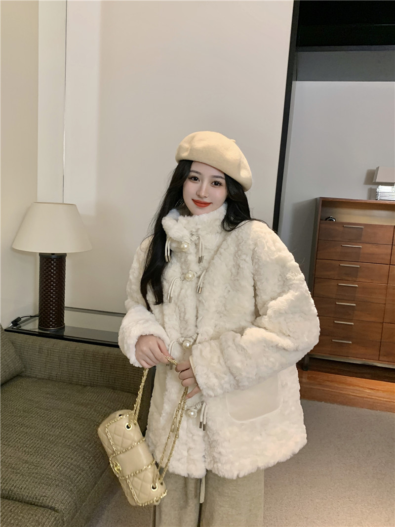 Actual shot~Lamb plush fur all-in-one coat for women winter Korean style imitation fur loose thickened coat