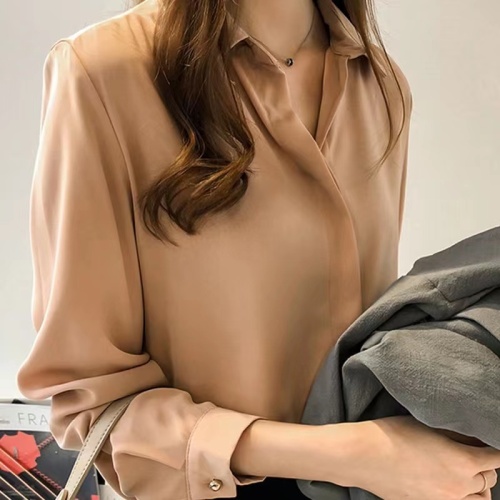 春装新款韩版气质纯色衬衫女长袖上衣简约OL雪纺衬衣打底衫