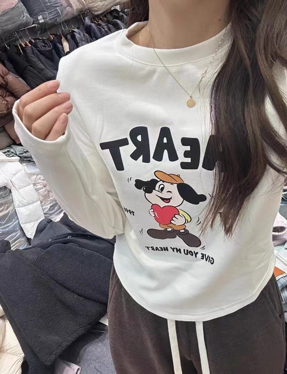 New design round neck Mickey printed versatile T-shirt short bottoming shirt tops for women
