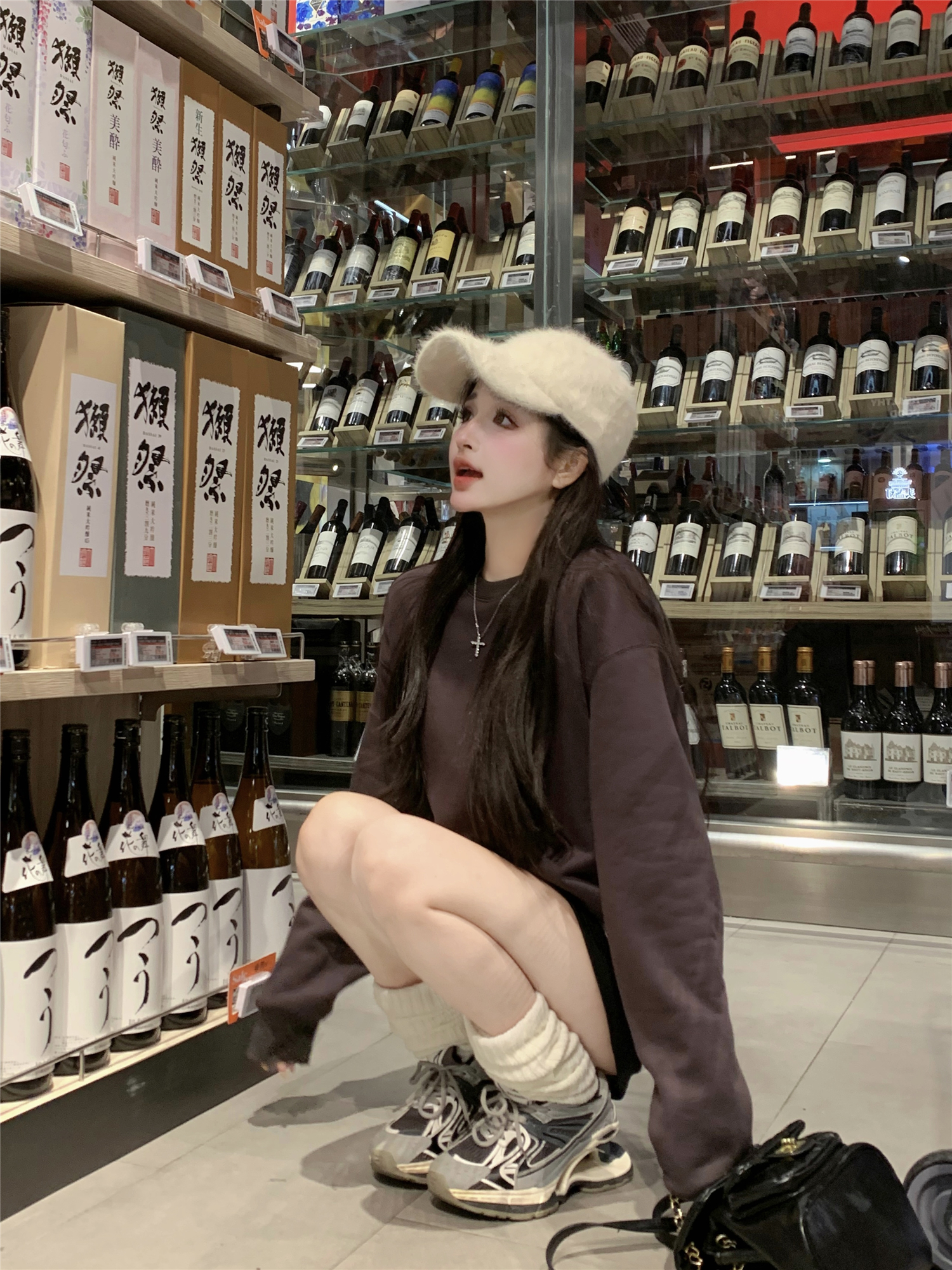 Actual shot~Loose velvet warm top autumn and winter new fake two-piece round neck sweatshirt