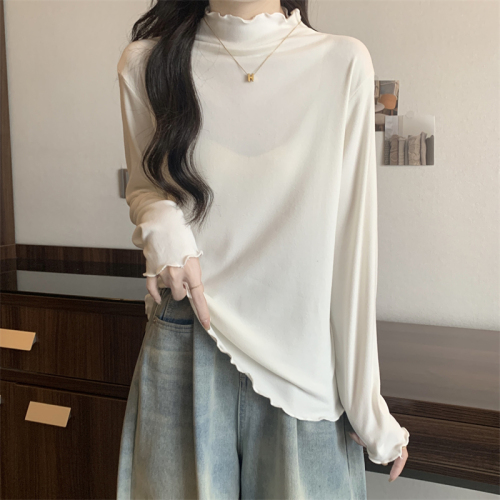 Actual shot of autumn and winter Korean style new soft and waxy cashmere solid color half turtleneck versatile slim fit bottoming shirt for women