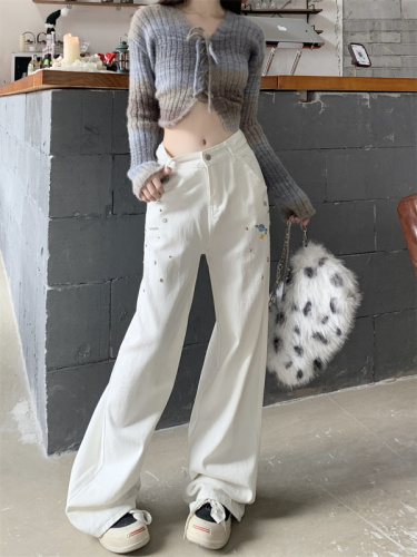 Real shot!  Gem jeans thin straight leg loose wide leg high waist trousers simple versatile loose style