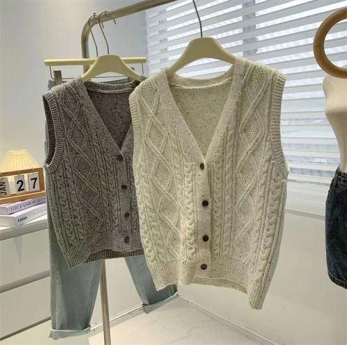Shell White Dotted Knitted Vest Cardigan Women's 2024 Spring and Autumn Loose Temperament Sweater Vest Casual Vest Women