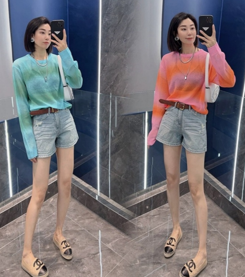 2024 spring and autumn craft tie-dye Korean Dongdaemun wool sweater internet celebrity same style GLYP fashion brand rainbow sweater for women