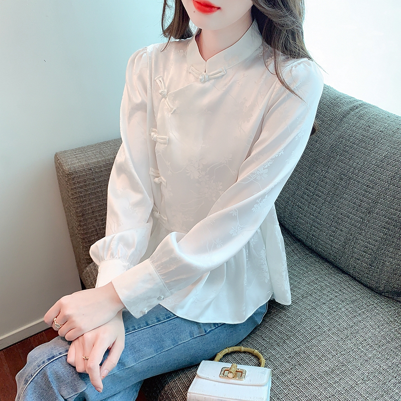 2024 early spring new new Chinese style national style women's small pink button-up shirt top design niche