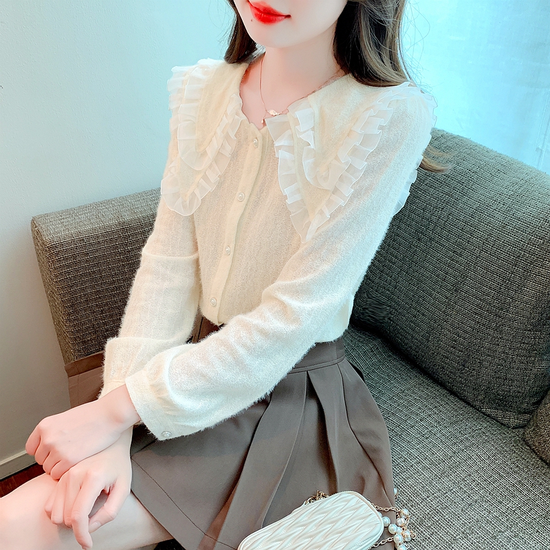 Xiaoxiangfeng lace bottoming shirt women's spring inner wear 2024 new doll collar chiffon shirt top fashionable