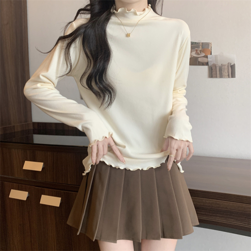 Actual shot of autumn and winter Korean style new soft and waxy cashmere solid color half turtleneck versatile slim fit bottoming shirt for women